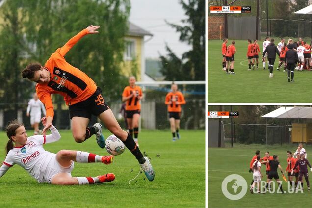 Оттаскивали за ноги. Футболистки в чемпионате Украины устроили массовую драку 'стенка на стенку'. Видео