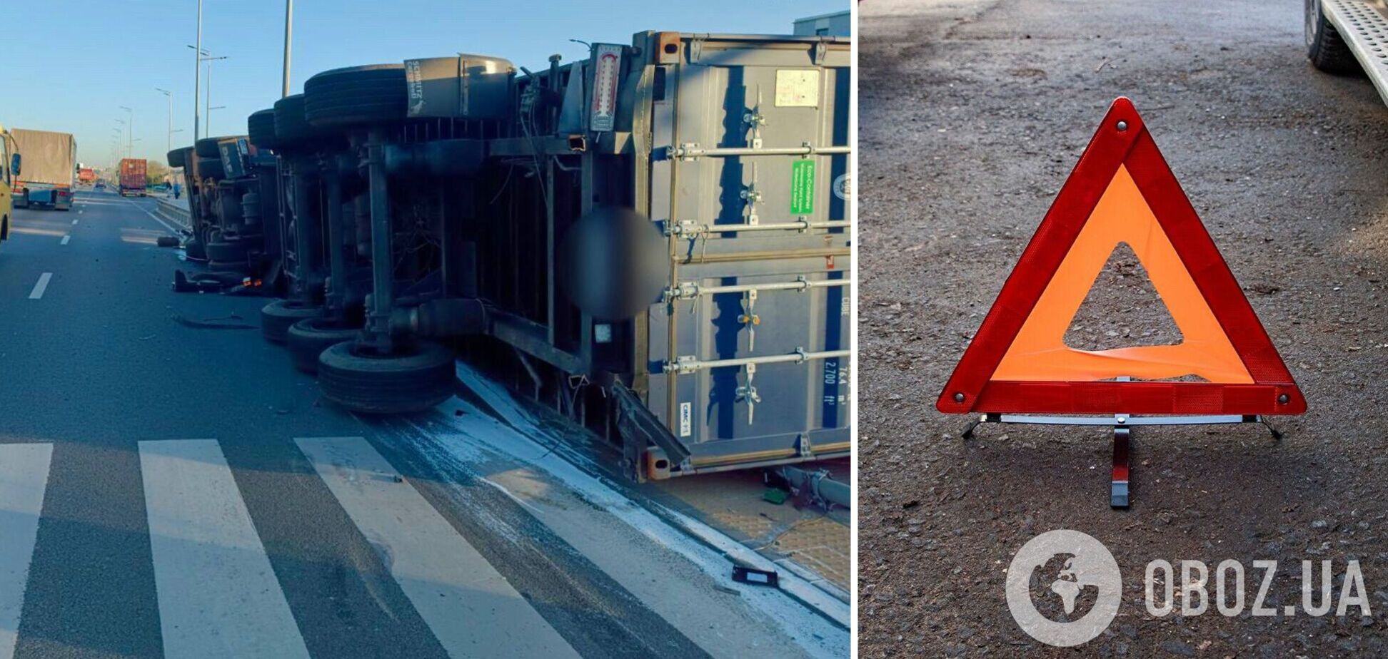 На Окружной дороге перевернулся грузовик