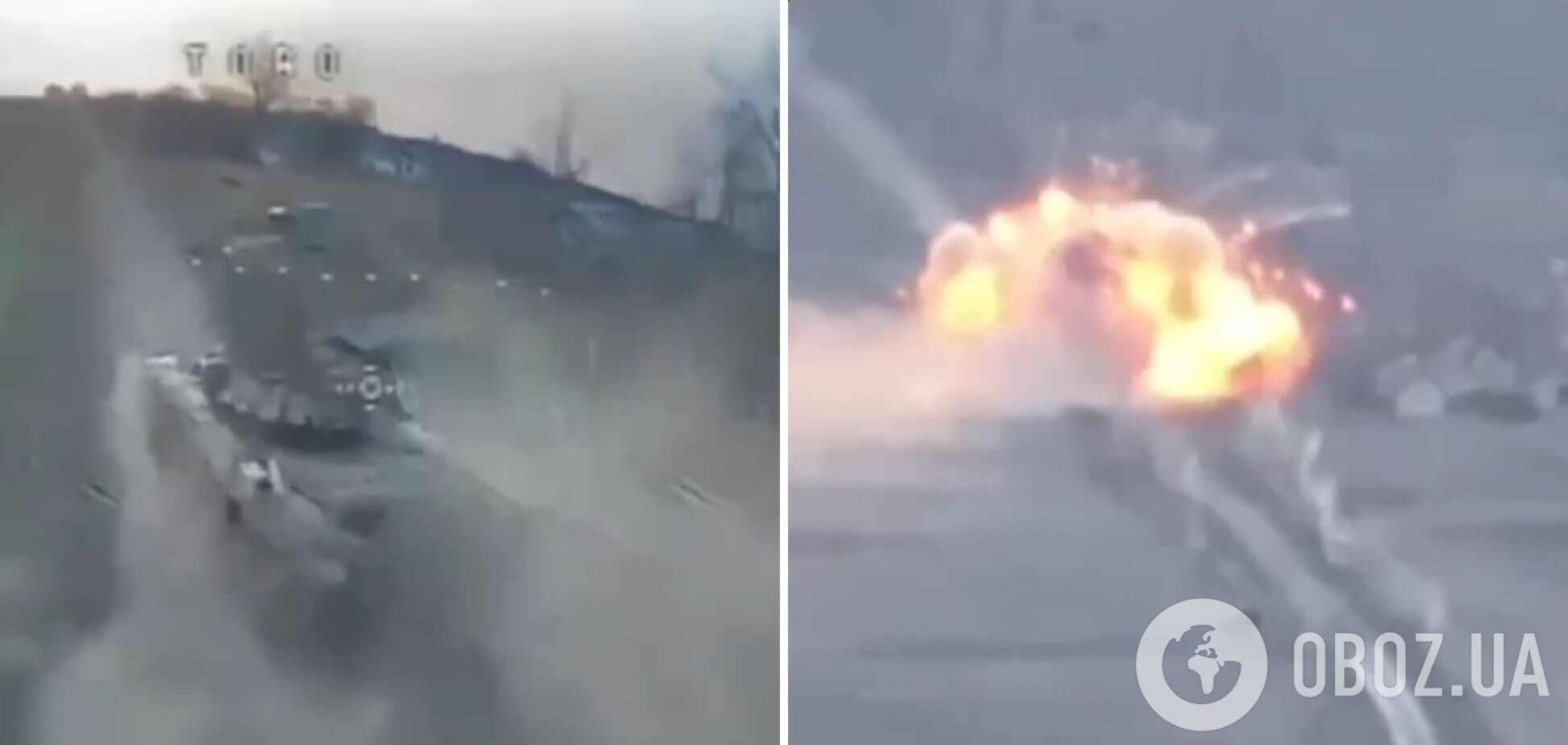 'Мангал' не спас: появилось эффектное видео уничтожения российского танка с помощью дронов