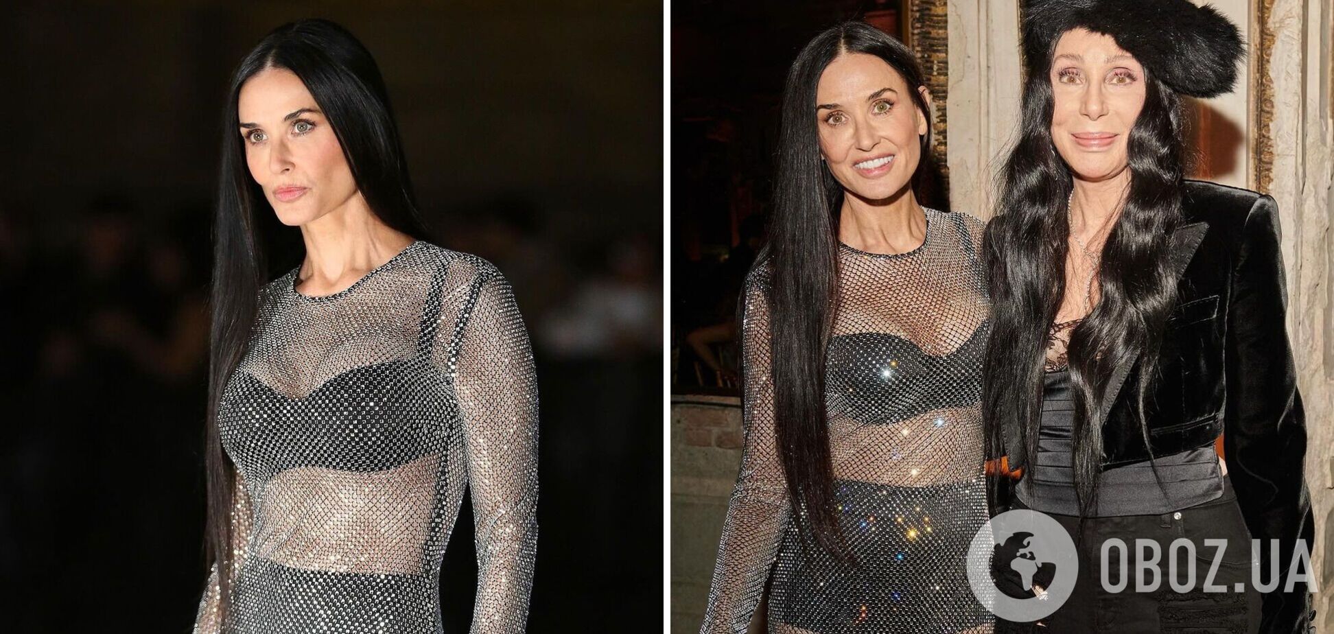 Деми Мур пришла на вечеринку Dolce & Gabbana в прозрачном платье с блестками: фигура 61-летней актрисы поразила всех