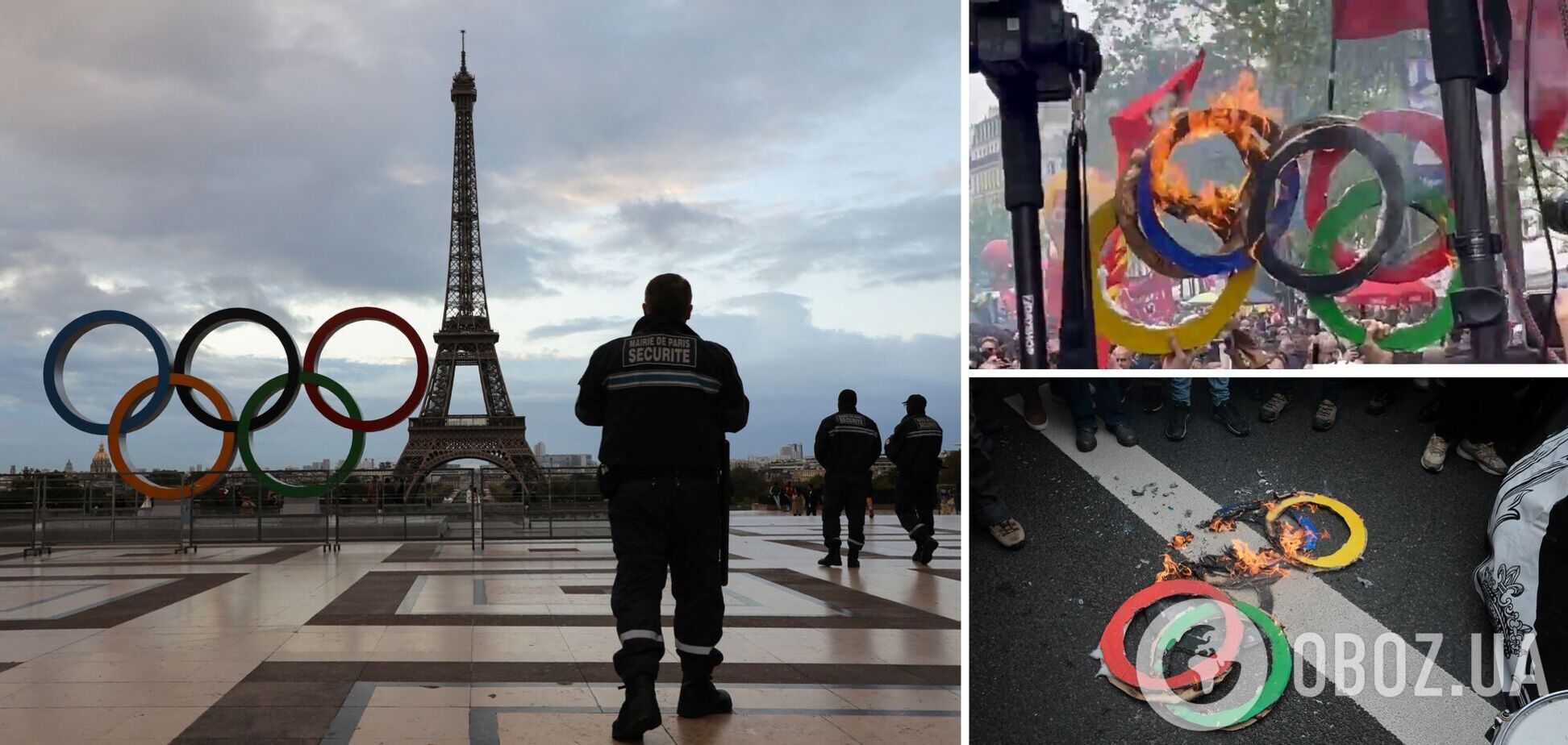  В Париже протестующие сожгли 'олимпийские кольца'. Видео