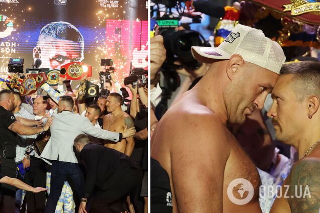 Усик и Фьюри едва не подрались во время финальной битвы взглядов. Видео