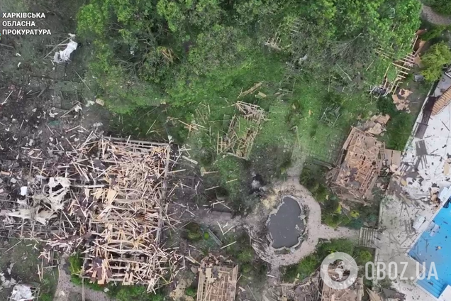 База відпочинку після удару РФ. Вигляд із висоти