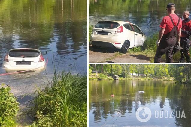 На Оболони спасатели достали из озера легковушку