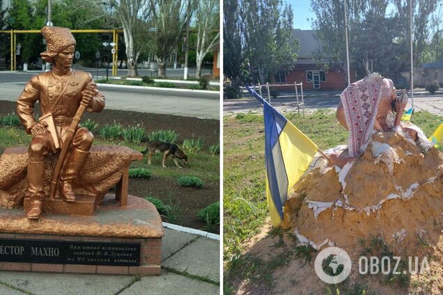 'Город просто исчезает на глазах': оккупанты уничтожили памятник Нестору Махно в Гуляйполе. Фото