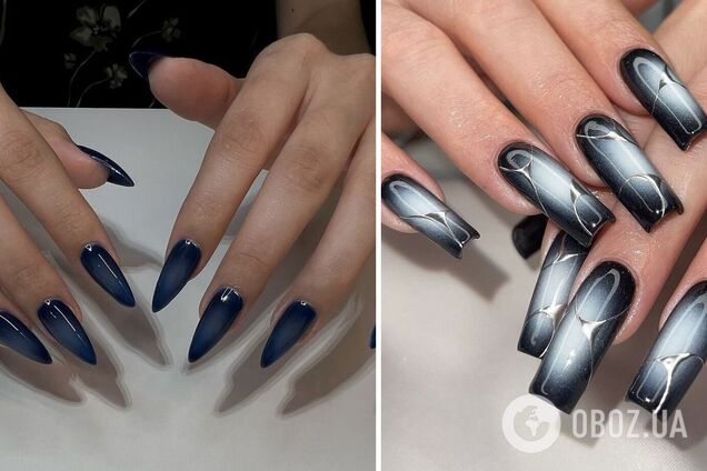 Ногти Black Aura – модный маникюр 2024 года.