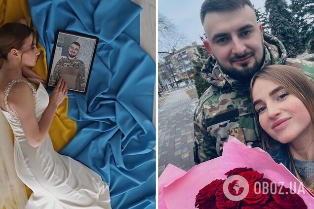'В этот момент ты умираешь'. Невеста погибшего воина устроила фотосессию в свадебном платье и с его портретом