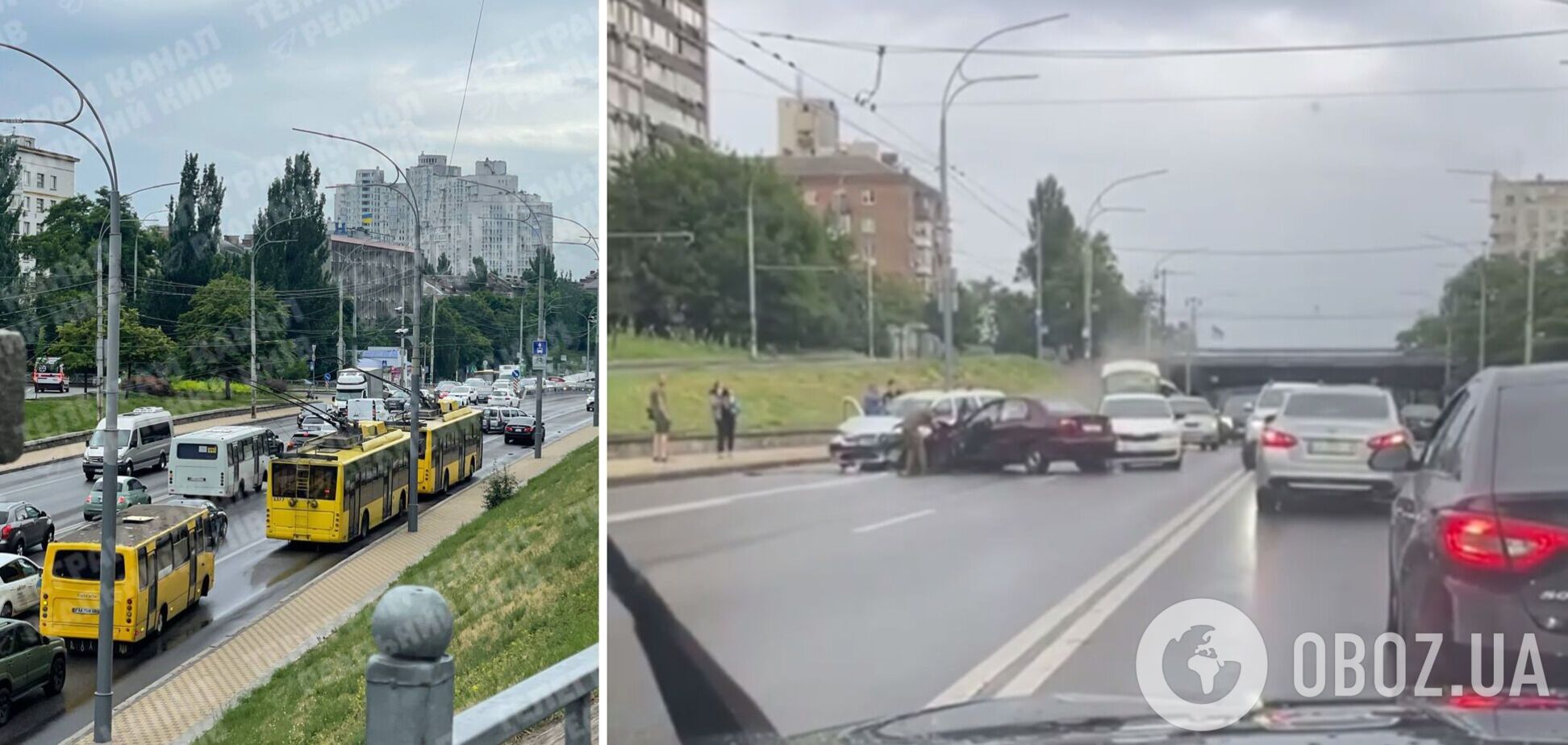 Машины столкнулись вблизи Печерского путепровода