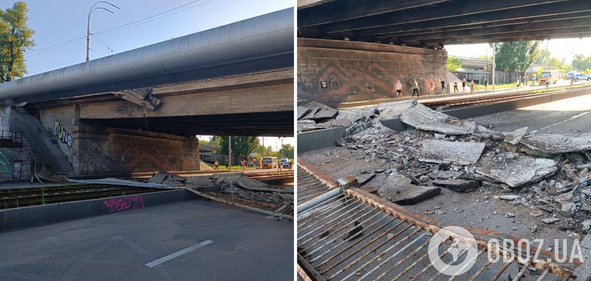 В Киеве обрушилась пешеходная часть моста на Жилянской: спасатели оперативно разобрали завалы и возобновили движение. Фото и видео