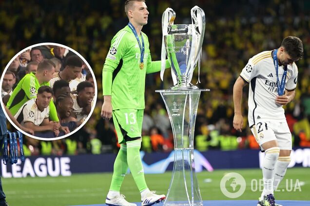 На камеру попала реакция Лунина со скамейки запасных на финальный свисток в матче Лиги чемпионов против 'Боруссии'
