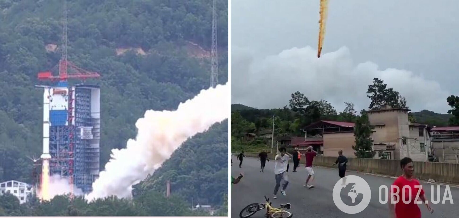 Люди разбегались от ужаса: в Китае разгонный блок ракеты неконтролируемо упал после успешного запуска. Видео