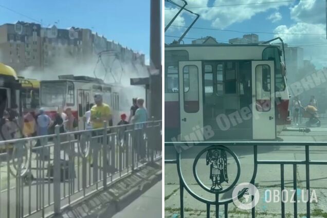 В Киеве во время движения загорелся трамвай