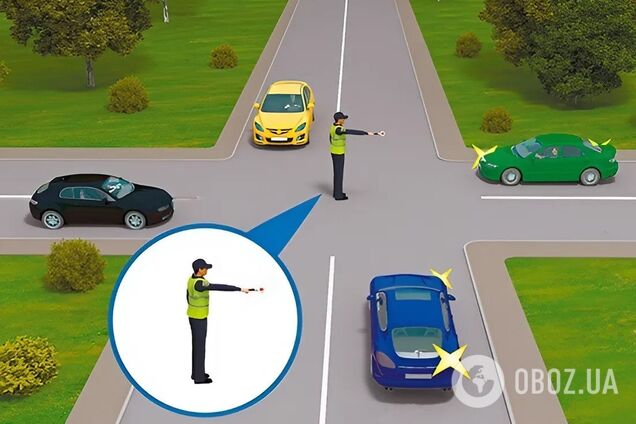 Кому з водіїв дозволено рух на сигнал регулювальник на перехресті: завдання з ПДР 