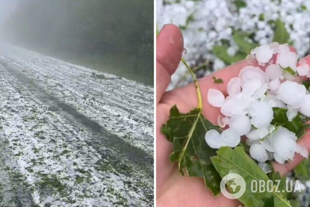 На Тернопольщине дорогу засыпало градом: видео