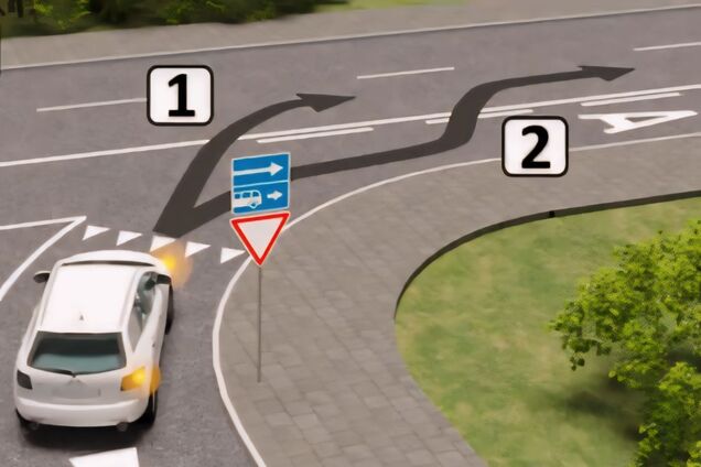 За якою траєкторією водій має повернути праворуч: завдання з ПДР