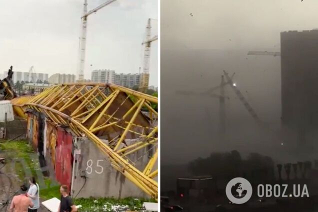 Даже стихия против России: в Санкт-Петербурге ураган повалил строительный кран вблизи порта. Видео