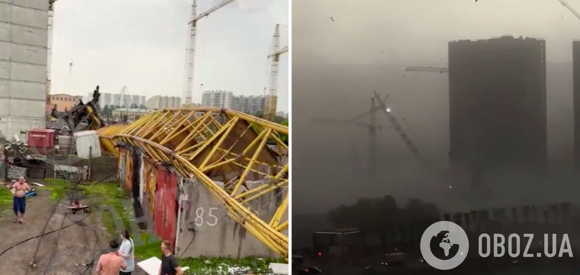 Навіть стихія проти Росії: у Санкт-Петербурзі ураган повалив будівельний кран поблизу порту. Відео