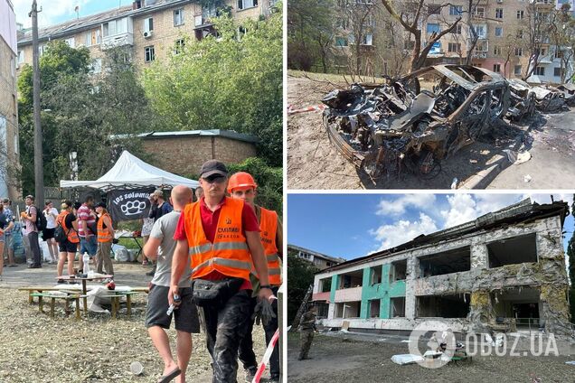 Неравнодушные киевляне собрались, чтобы убрать улицу после попадания ракеты