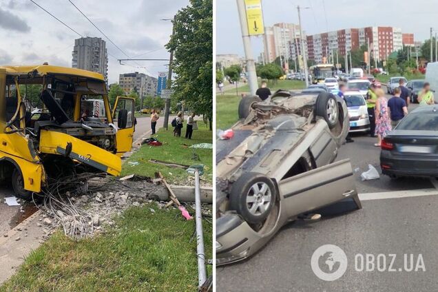 Во Львове маршрутка влетела в электроопору: есть пострадавшие. Фото