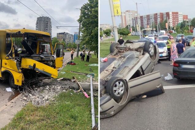 У Львові маршрутка влетіла в електроопору: є постраждалі. Фото 
