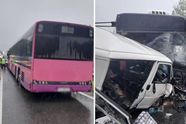 На Львівщині зіткнулися автобус і мікроавтобус, є постраждалі. Фото і відео