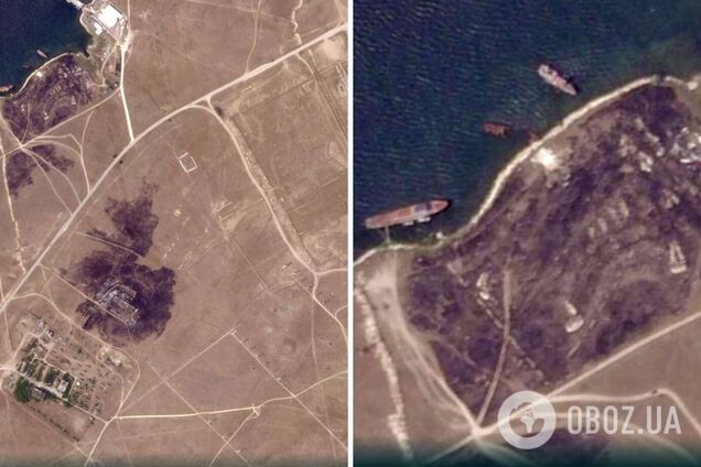 Пожар был масштабным: опубликованы спутниковые фото после удара по базе РФ на Донузлаве в Крыму