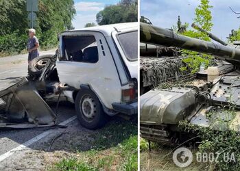 В Белгородской области танк с российскими военными переехал гражданский автомобиль: водитель погиб. Фото