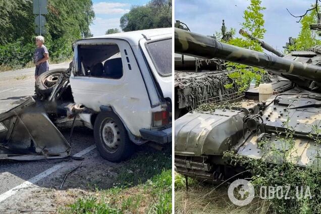У Бєлгородській області танк із російськими військовими переїхав цивільне авто: водій загинув. Фото