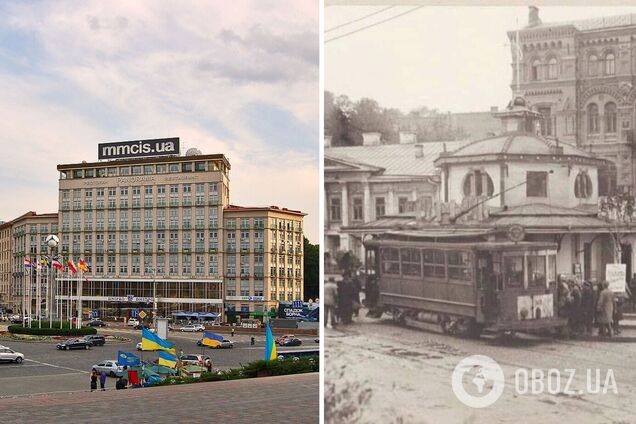 Когда-то через площадь пролегала линия трамвая