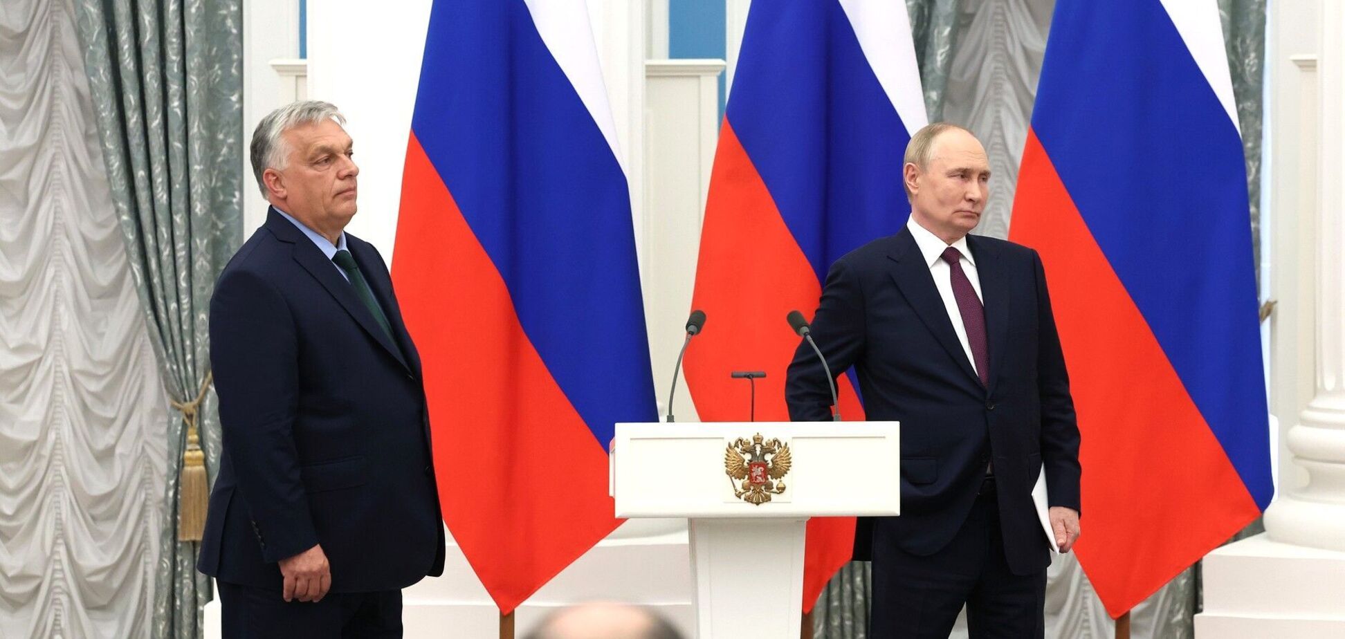 Орбан и Путин на пресс-конференции 5 июля