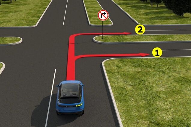 По какой траектории можно повернуть направо? Задания на знание ПДД