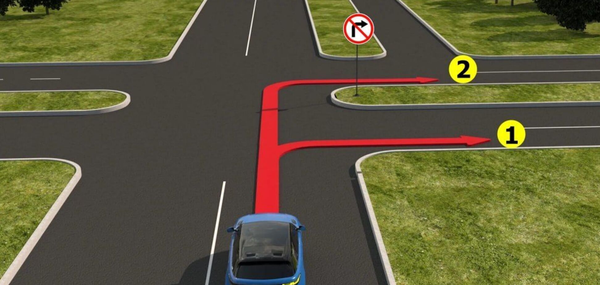 По какой траектории можно повернуть направо? Задания на знание ПДД