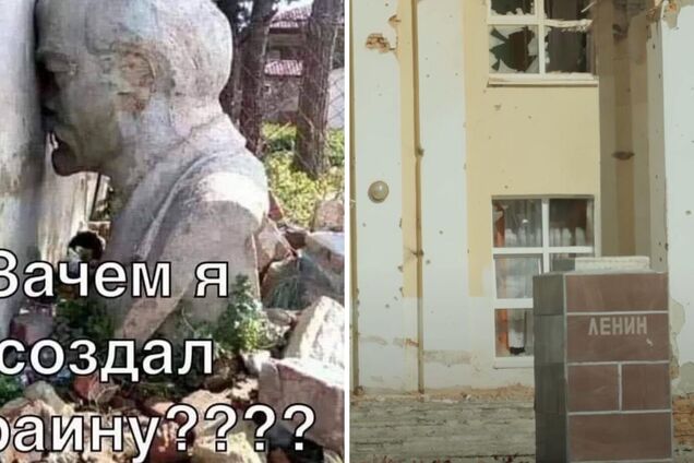 В городе Суджа на Курщине 'упал' памятник Ленину: сеть отреагировала мемами. Фото