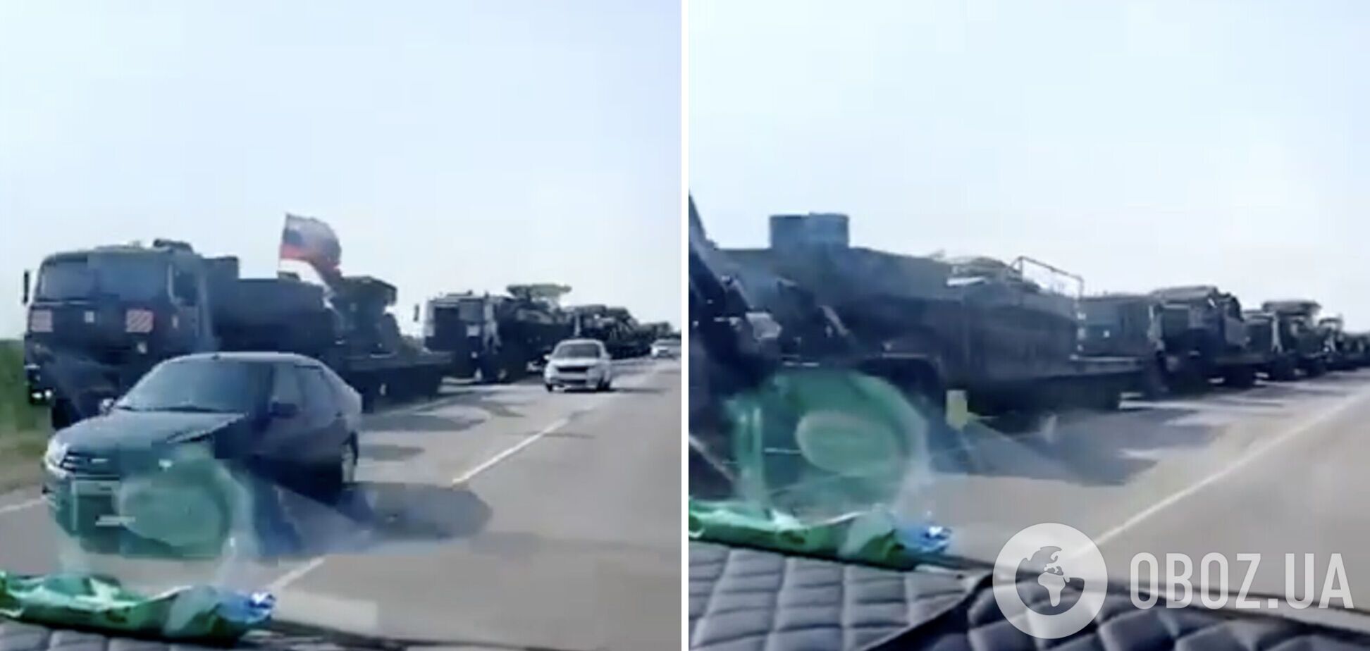 В окупованому Мелітополі зафіксували рух колон російської військової техніки у бік кордону. Відео