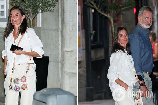 З вʼязаною сумкою та без зачіски: королева Іспанії Летиція в розслабленому образі сходила на побачення з королем. Фото