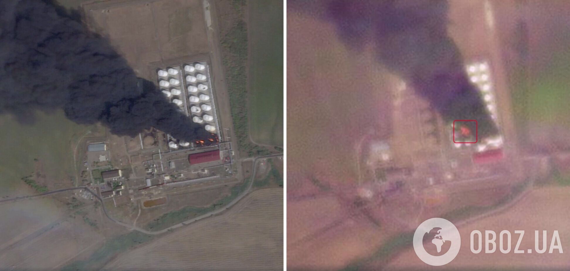 На нафтобазі 'Атлас' у Ростовській області триває пожежа: з'явились супутникові знімки