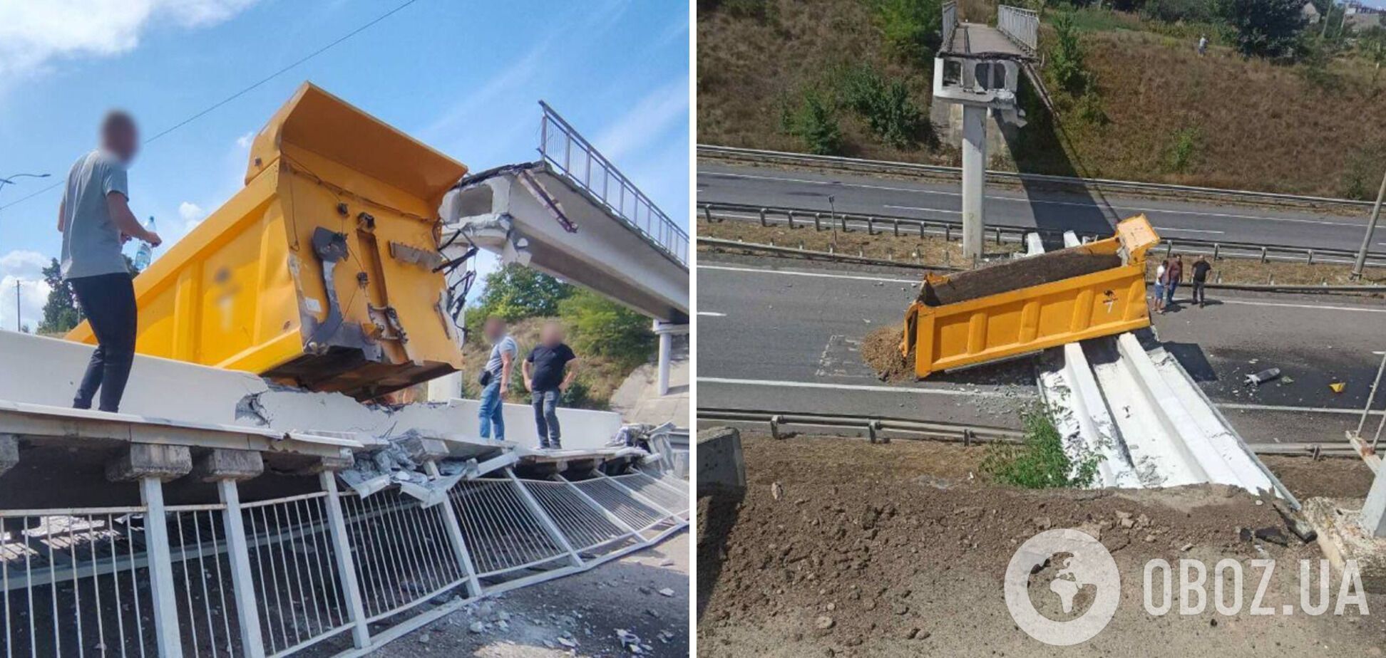 Возле Умани в Черкасской области грузовик снес пешеходный мост, он обвалился на проезжую часть. Фото и видео