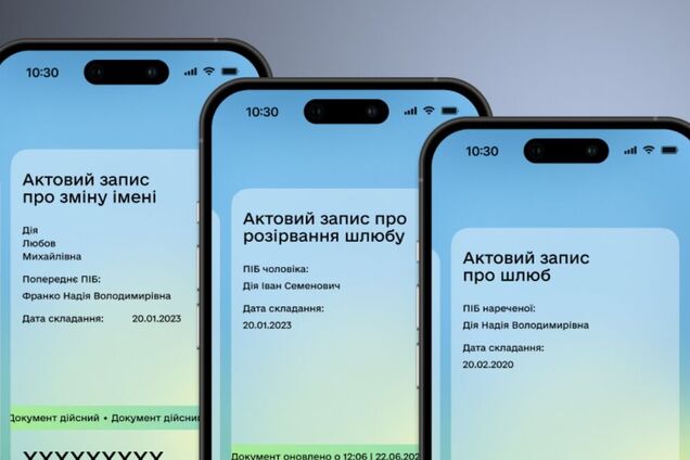 В Дії появились свидетельства о браке, расторжении брака и смене имени