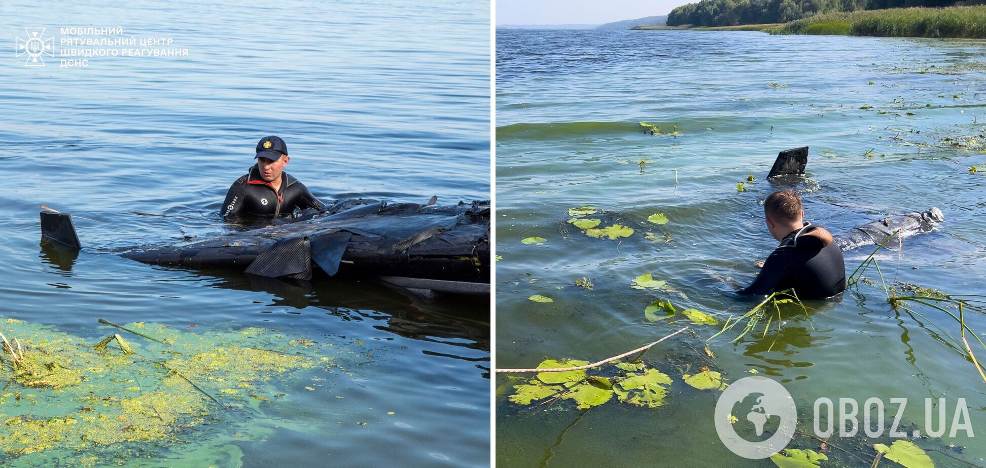'Металеві уламки плавали на поверхні води': водолази-сапери ДСНС вилучили з Дніпра частину безпілотника. Фото і відео