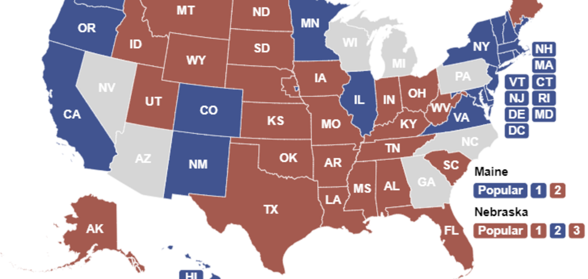 Синие, красные и колеблющиеся штаты Америки