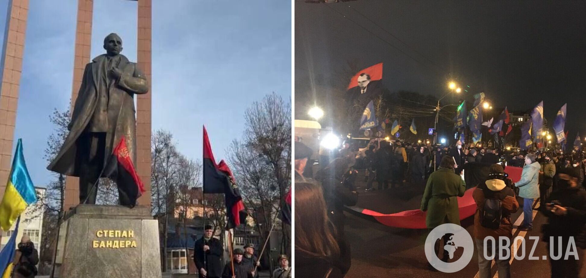 Во Львове у памятника Степану Бандере состоялось памятное вече: люди несли с собой цветы и флаги. Фото и видео