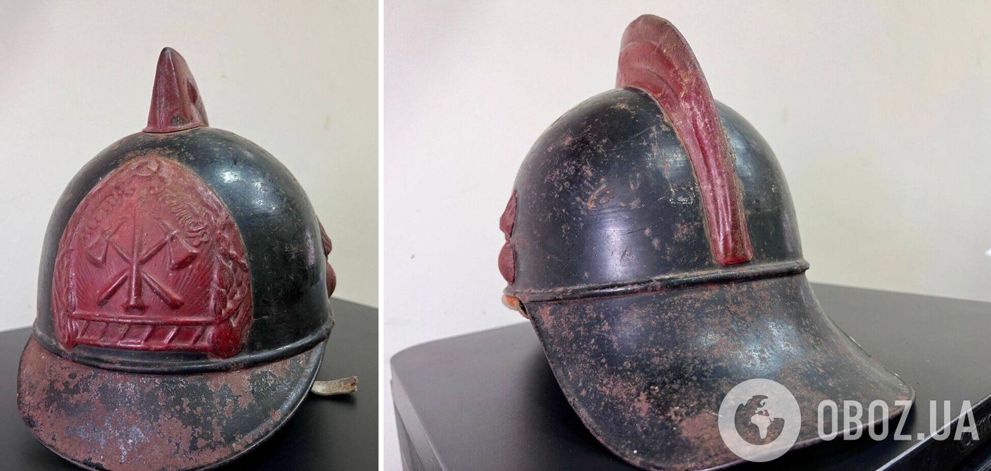 Киевские таможенники обнаружили в посылке в Шотландию уникальный шлем пожарного прошлого века. Фото