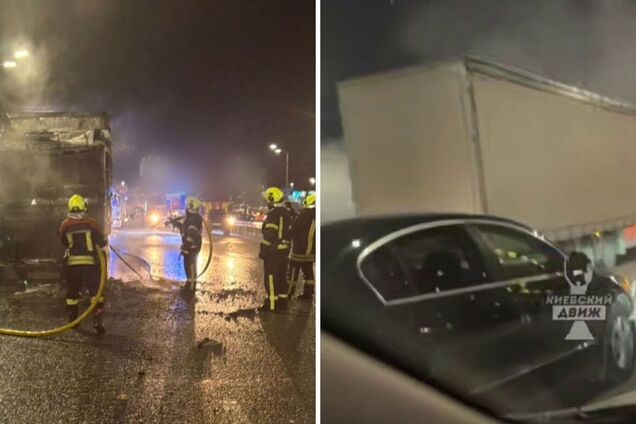 У Києві на Кільцевій дорозі загорілась вантажівка: усі подробиці. Відео