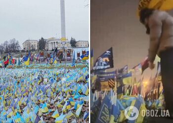 У Києві молодик на Майдані Незалежності намагався підпалити прапорці Меморіалу пам’яті. Відео