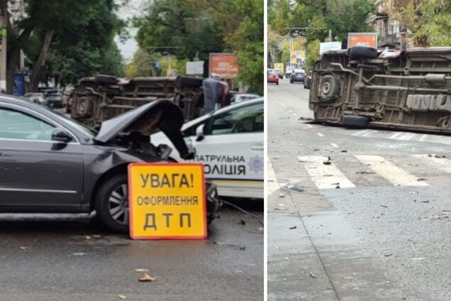 В Одессе пассажирский микроавтобус проехал на красный свет и устроил ДТП: пострадали восемь человек. Фото