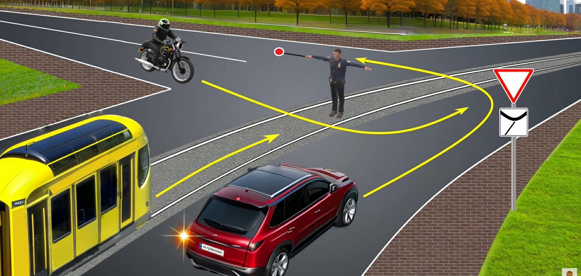 Кто может проехать перекресток? Тест на знание сигналов регулировщика