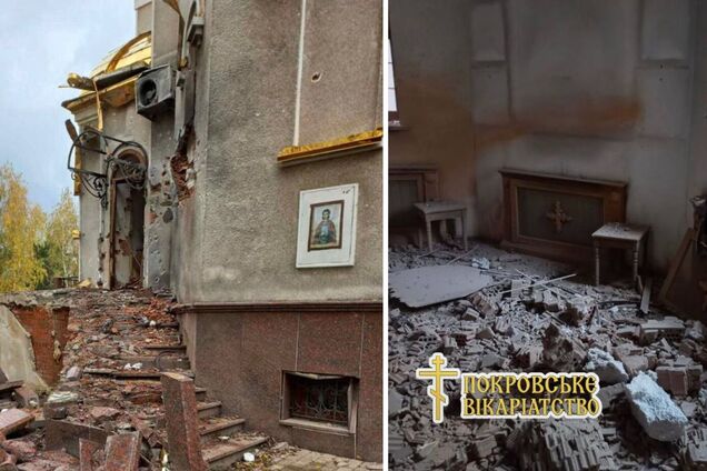Снаряд пробив стіну: у Мирнограді російські військові пошкодили храм Святого мученика Віктора Халкідонського. Фото