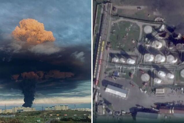 Горит минимум пять емкостей с топливом: спутник показал последствия атаки на нефтебазу в Крыму. Видео