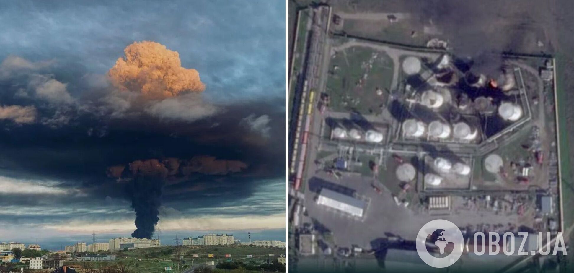 Горить мінімум п'ять ємностей з паливом: супутник показав наслідки атаки на нафтобазу в Криму. Відео