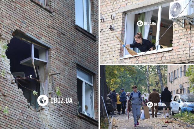 Пробита стіна гуртожитку та вибиті вікна: наслідки атаки РФ у Дарницькому районі Києва. Фото